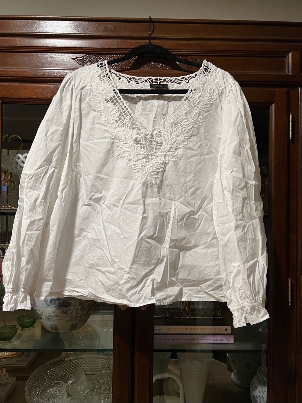J. Crew White Embroidered V-Neck Blouse